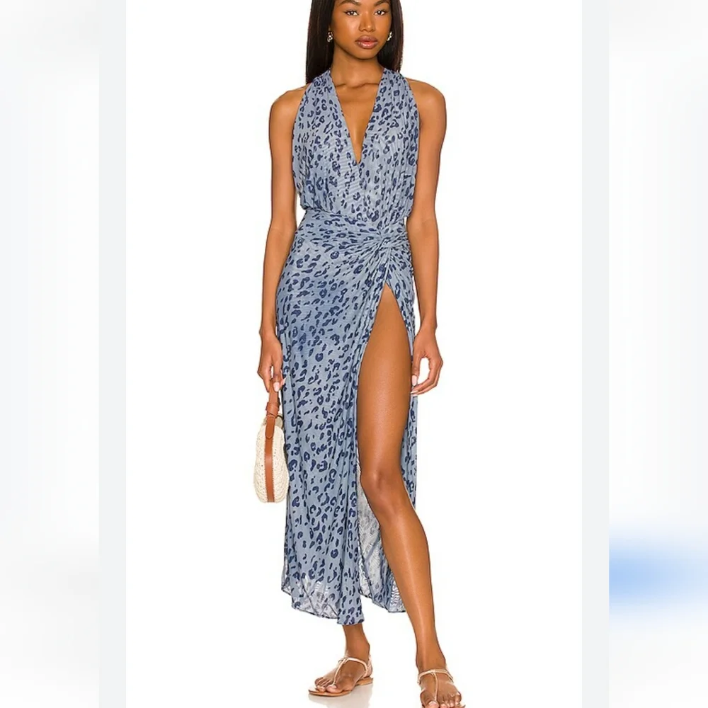 Blue Halter Neck Sleeveless Swim Coverup - Picture 2 of 11